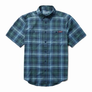 Blue Grey Wolverine Fuse Short Sleeve Plaid Men Shirts | NLS1455OB