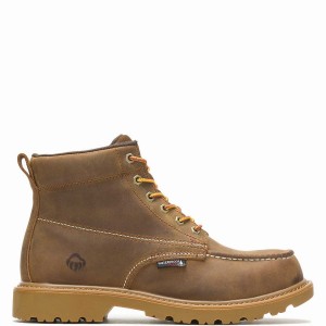 Brown Wolverine Floorhand Moc-Toe 6" Steel-Toe Men Work Boots | KKL8660GB