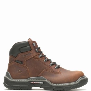 Brown Wolverine Raider DuraShocks® Waterproof 6" CarbonMAX® Men Work Boots | TDN8873TS