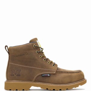 Brown Wolverine x Valiant University of Michigan Floorhand Moc Toe Men Work Boots | UEI2642BO