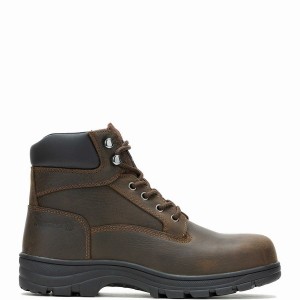 Dark Brown Wolverine Carlsbad 6" Steel-Toe Men Work Boots | WXJ3847LZ