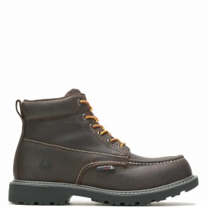 Dark Brown Wolverine Floorhand Moc-Toe 6" Steel-Toe Men Work Boots | LLG6182TD