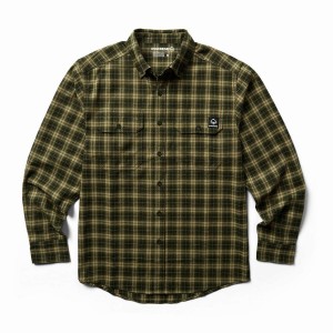 Dark Green Wolverine Glacier Midweight Long Sleeve Flannel Men Shirts | NPN3825QL