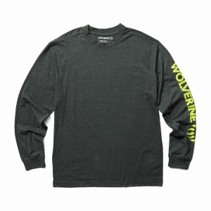 Dark Grey Wolverine Graphic Long Sleeve - Sleeve Logo Men T Shirts | KLY4968CC