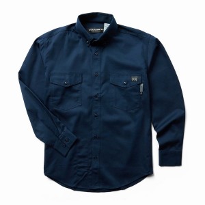 Navy Wolverine FR Twill Long Sleeve Men Shirts | DCE636QP