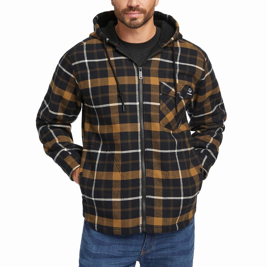 Black Brown Wolverine Bucksaw Sherpa Shirt Men Jackets | YTW4993LW