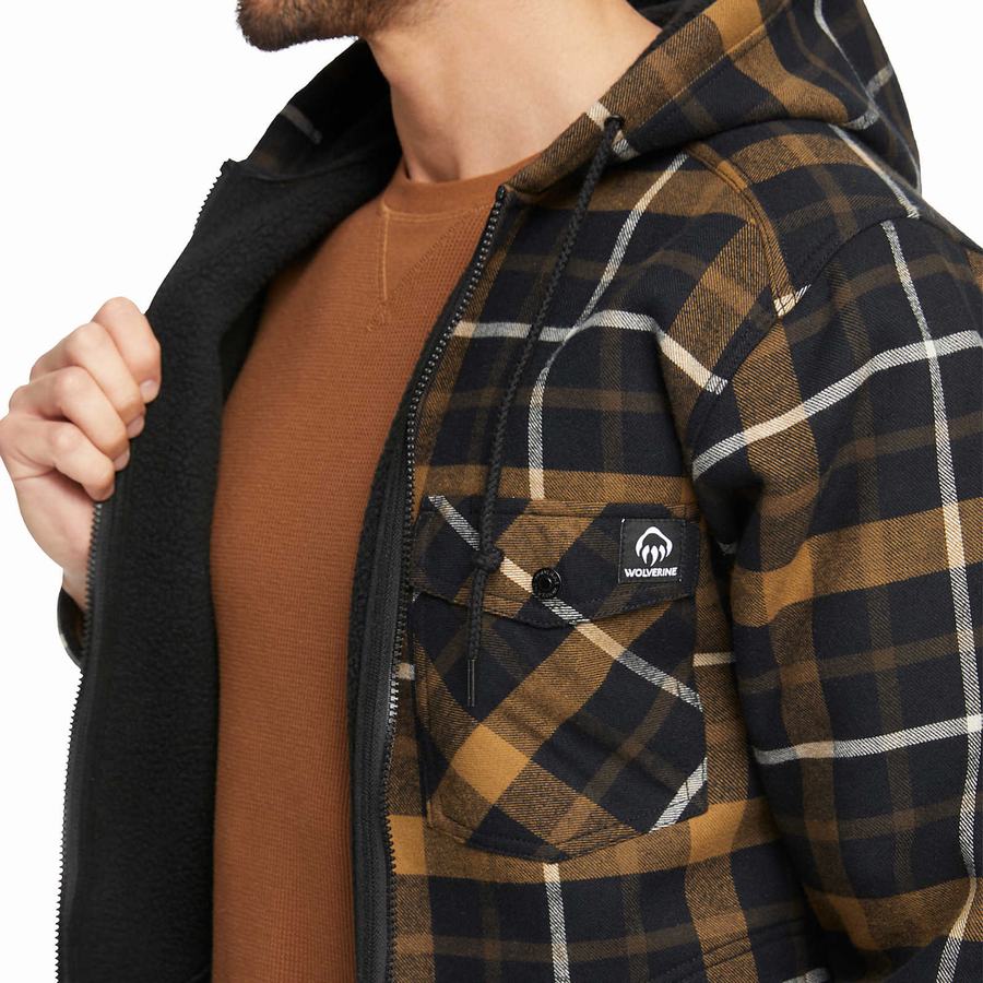 Black Brown Wolverine Bucksaw Sherpa Shirt Men Jackets | YTW4993LW