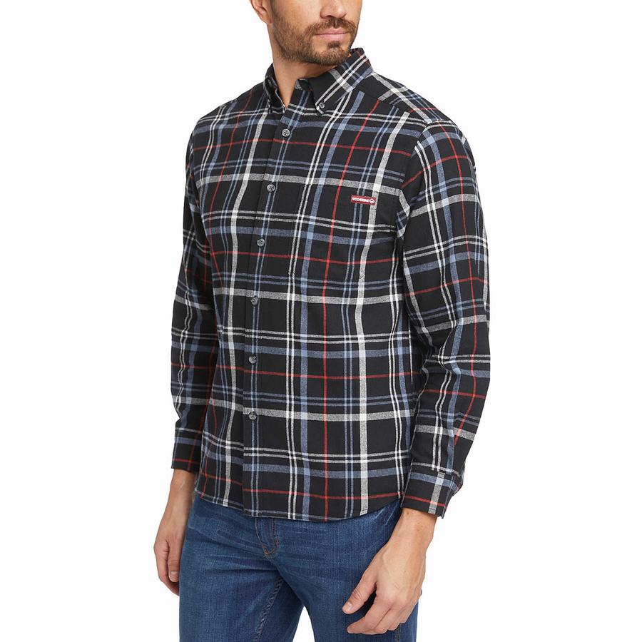 Black Grey Wolverine Hastings Flannel Men Shirts | AZG7442LP