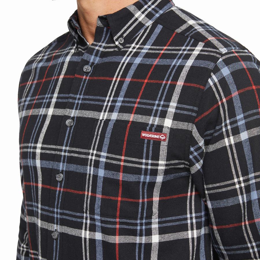 Black Grey Wolverine Hastings Flannel Men Shirts | AZG7442LP