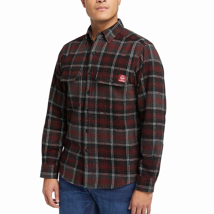 Black Red Wolverine Glacier Heavyweight Long Sleeve Flannel Men Shirts | QMI9567HU