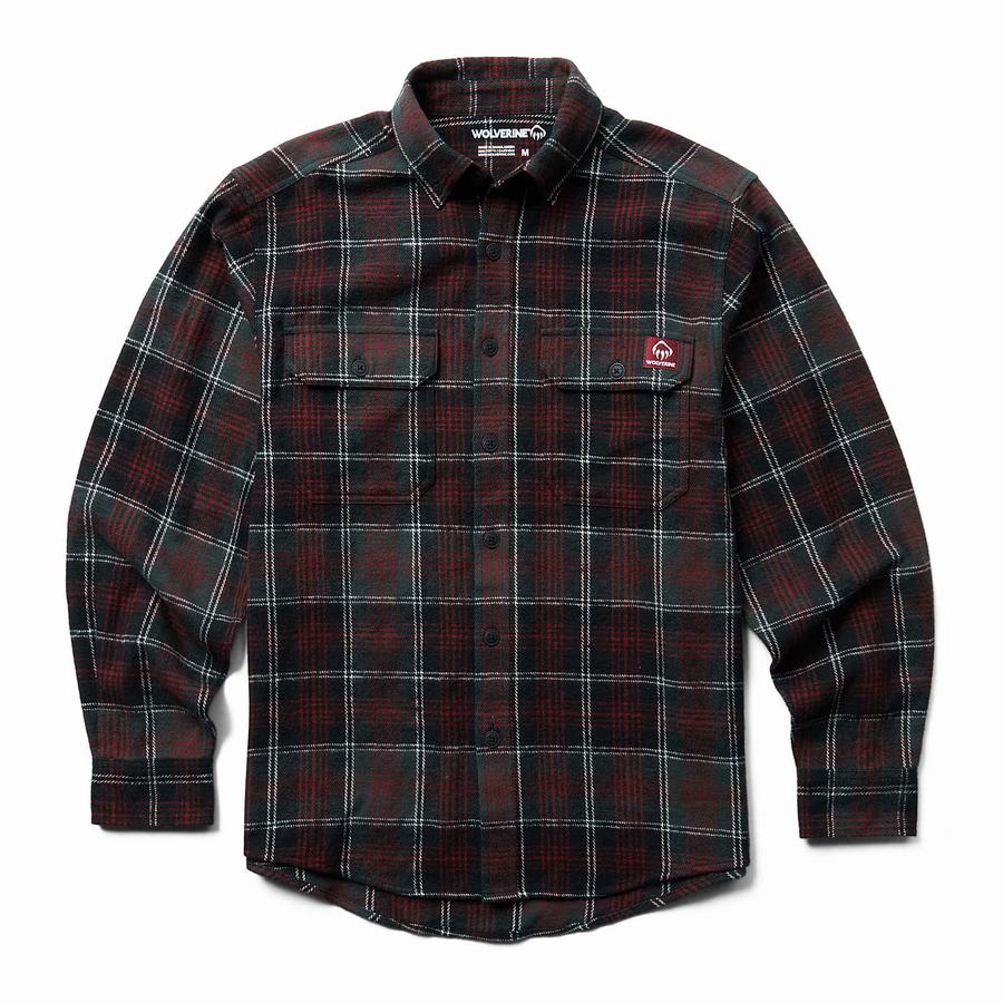 Black Red Wolverine Glacier Heavyweight Long Sleeve Flannel Men Shirts | QMI9567HU