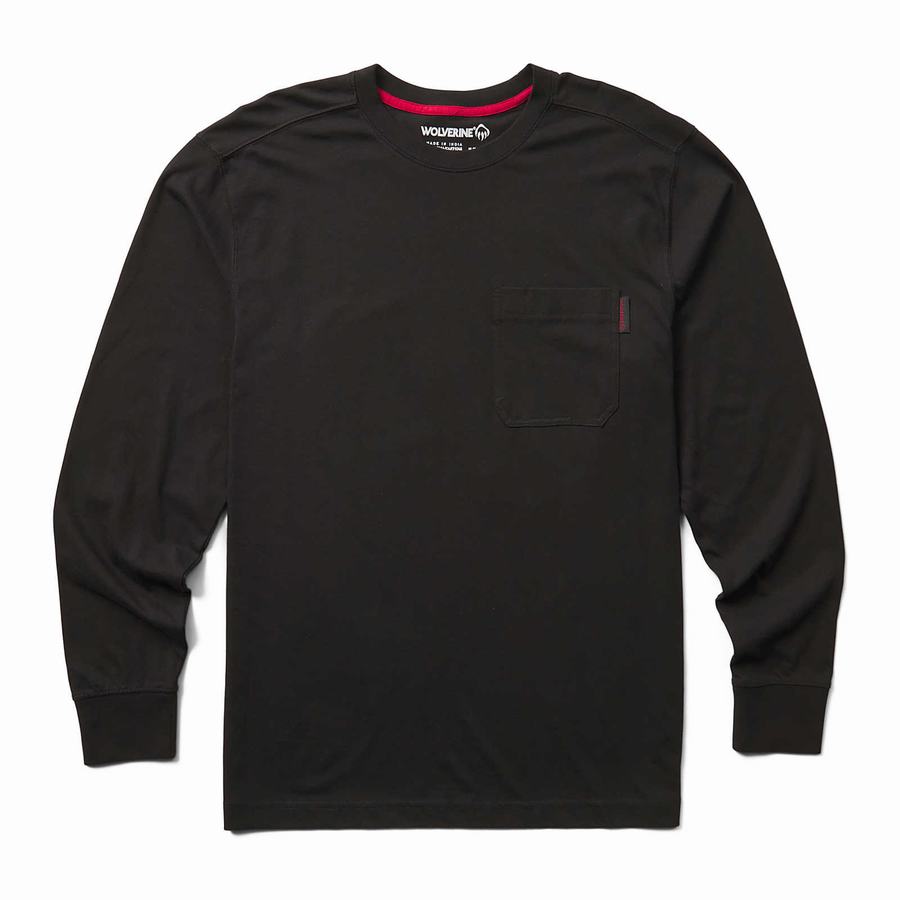 Black Wolverine Classic Long Sleeve Pocket Tee Men T Shirts | LFG5615SP