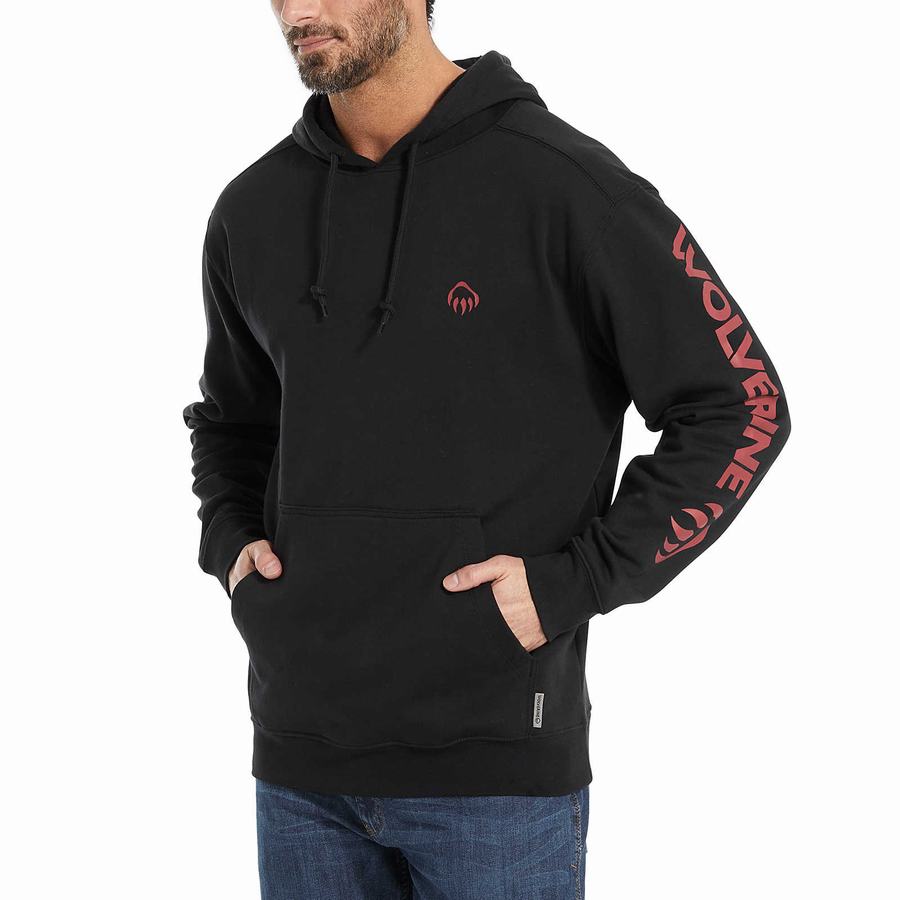 Black Wolverine Graphic- Sleeve Logo Men Hoodie | LVZ934NU