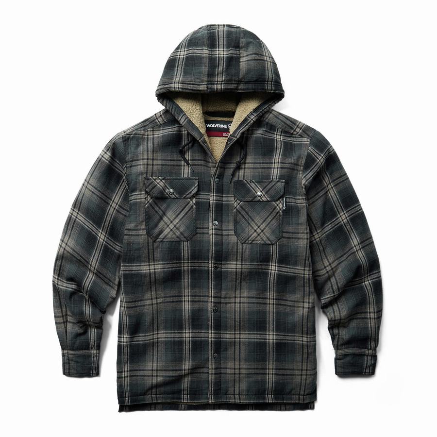 Black Wolverine Hastings Sherpa Lined Hooded Shirt Men Jackets | UDU7853IM