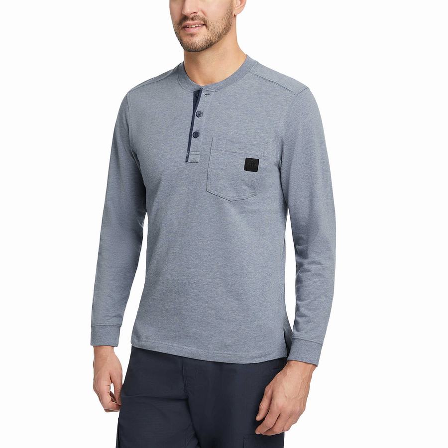 Blue Wolverine Guardian Cotton™ Long Sleeve Henley Men T Shirts | XBG951IA