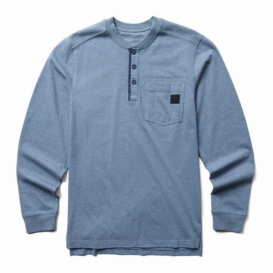 Blue Wolverine Guardian Cotton™ Long Sleeve Henley Men T Shirts | XBG951IA