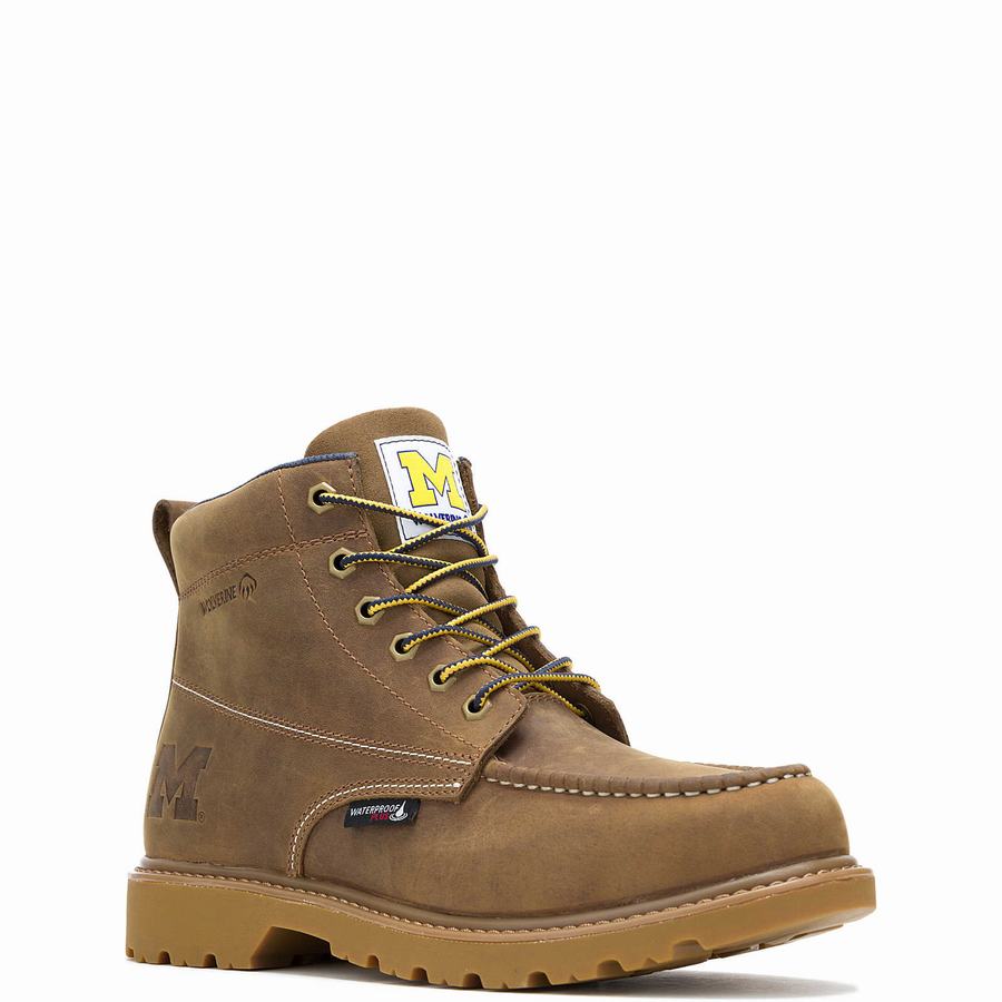 Brown Wolverine x Valiant University of Michigan Floorhand Moc Toe Men Work Boots | UEI2642BO