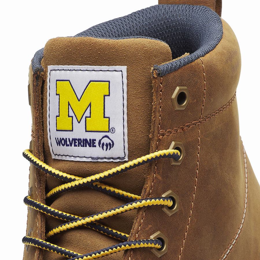 Brown Wolverine x Valiant University of Michigan Floorhand Moc Toe Men Work Boots | UEI2642BO