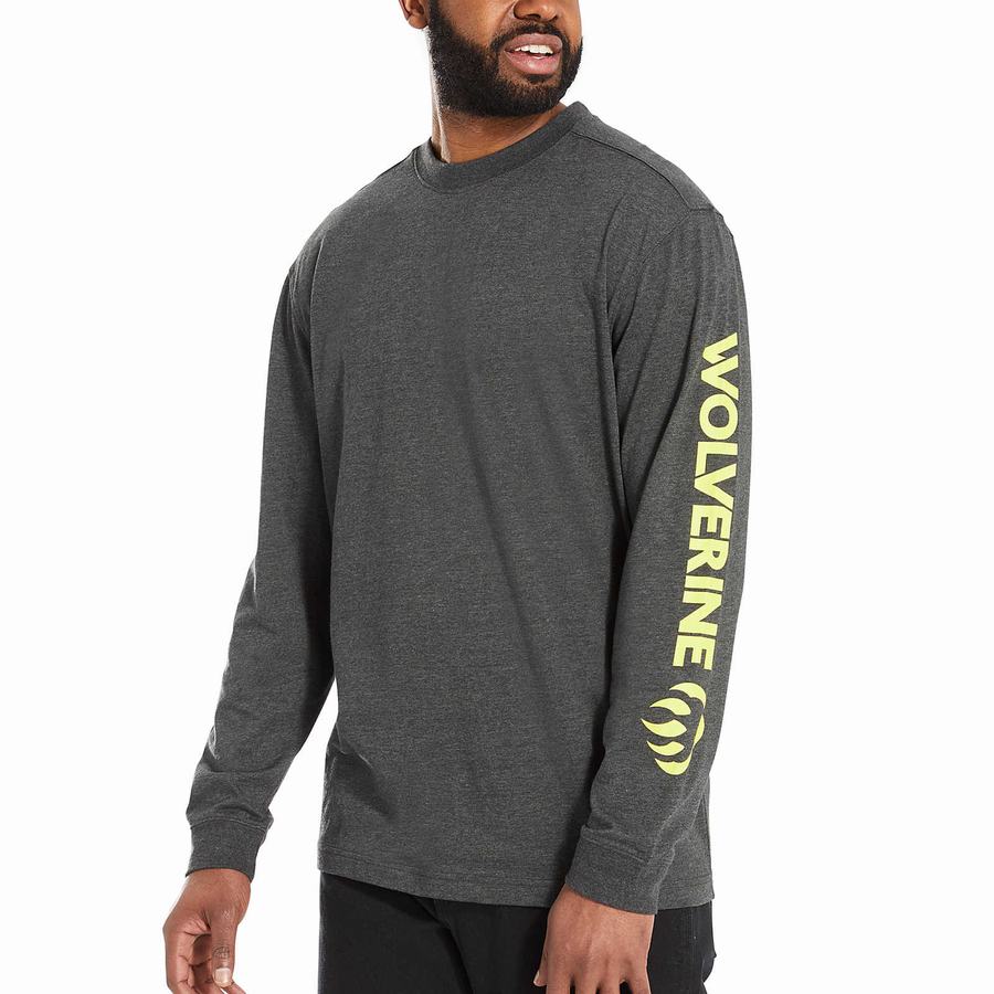 Dark Grey Wolverine Graphic Long Sleeve - Sleeve Logo Men T Shirts | KLY4968CC