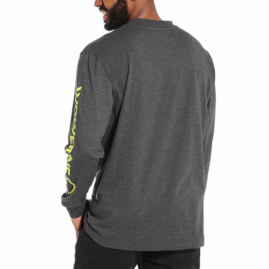 Dark Grey Wolverine Graphic Long Sleeve - Sleeve Logo Men T Shirts | KLY4968CC