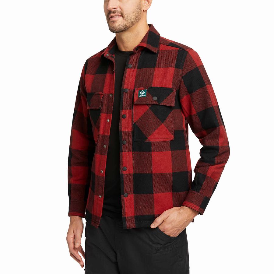 Dark Red Black Wolverine Forge Flannel Overshirt Men Shirts | JTK321UL