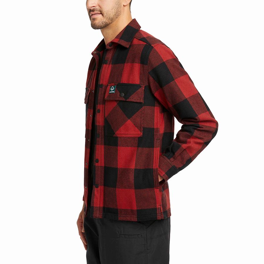 Dark Red Black Wolverine Forge Flannel Overshirt Men Shirts | JTK321UL