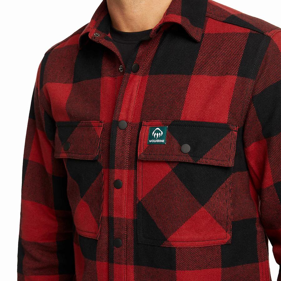 Dark Red Black Wolverine Forge Flannel Overshirt Men Shirts | JTK321UL