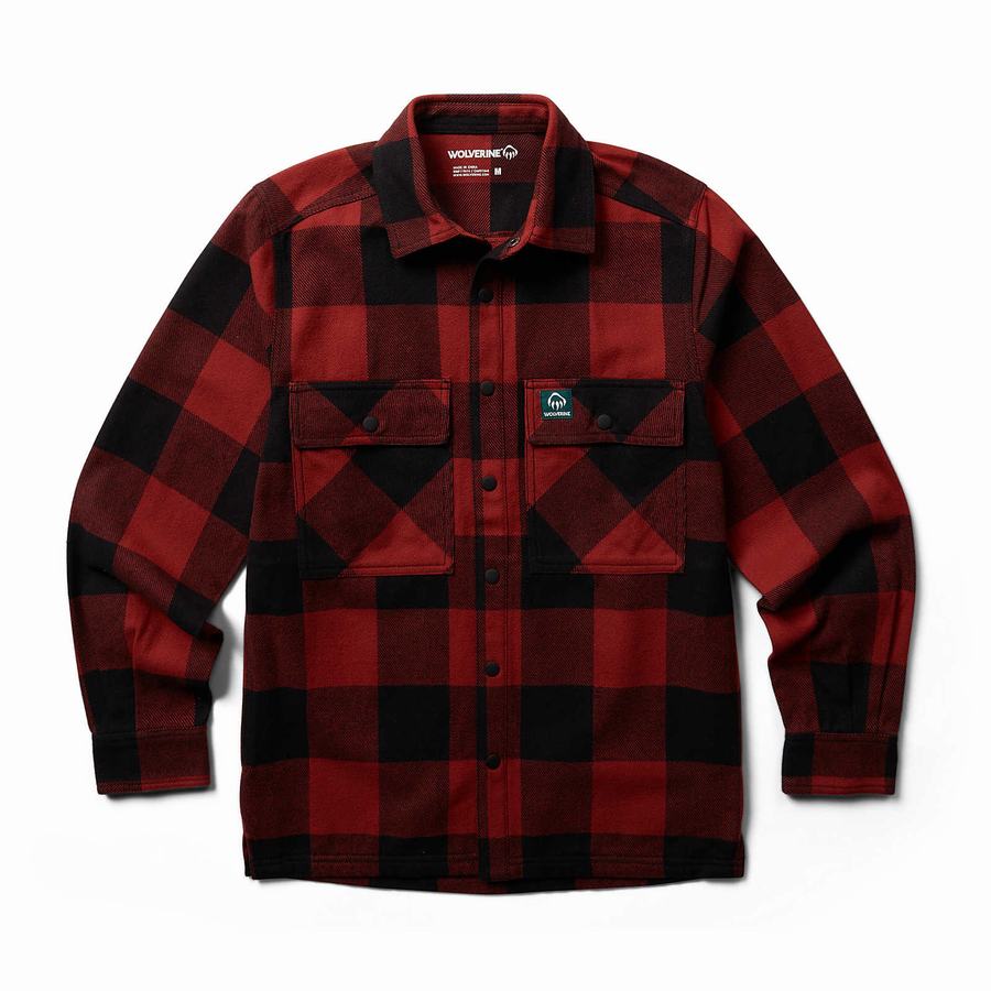 Dark Red Black Wolverine Forge Flannel Overshirt Men Shirts | JTK321UL