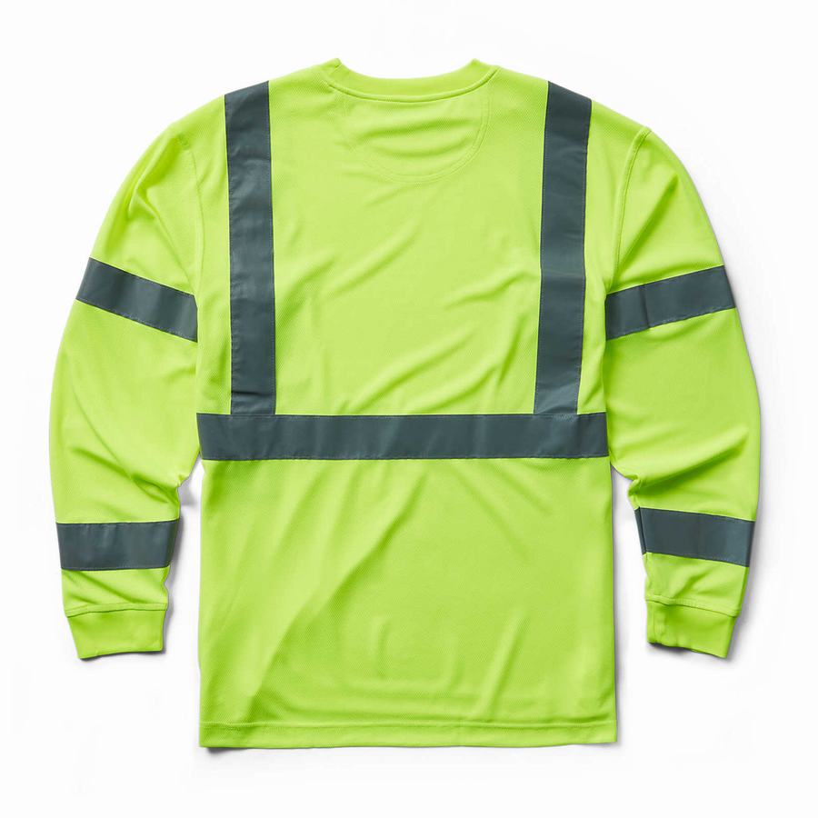 Green Wolverine Caution Long Sleeve Tee - Packaged Men T Shirts | MBQ1777SE