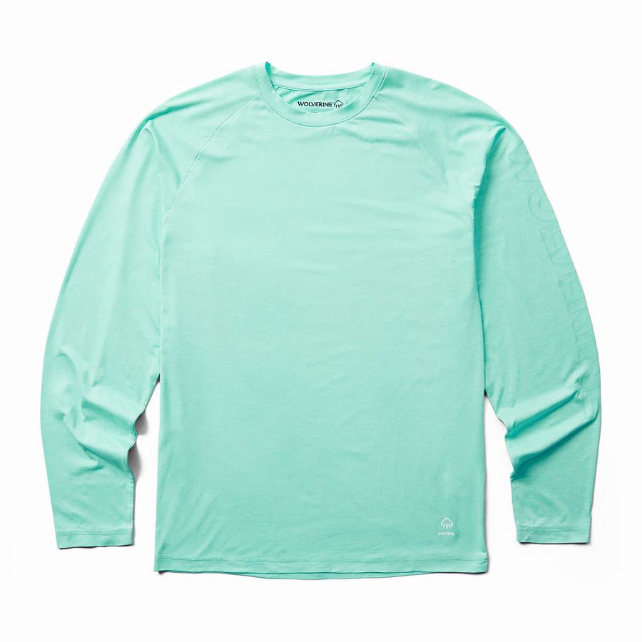 Green Wolverine Sun-Stop Long Sleeve Crew Men T Shirts | MCH5669SC