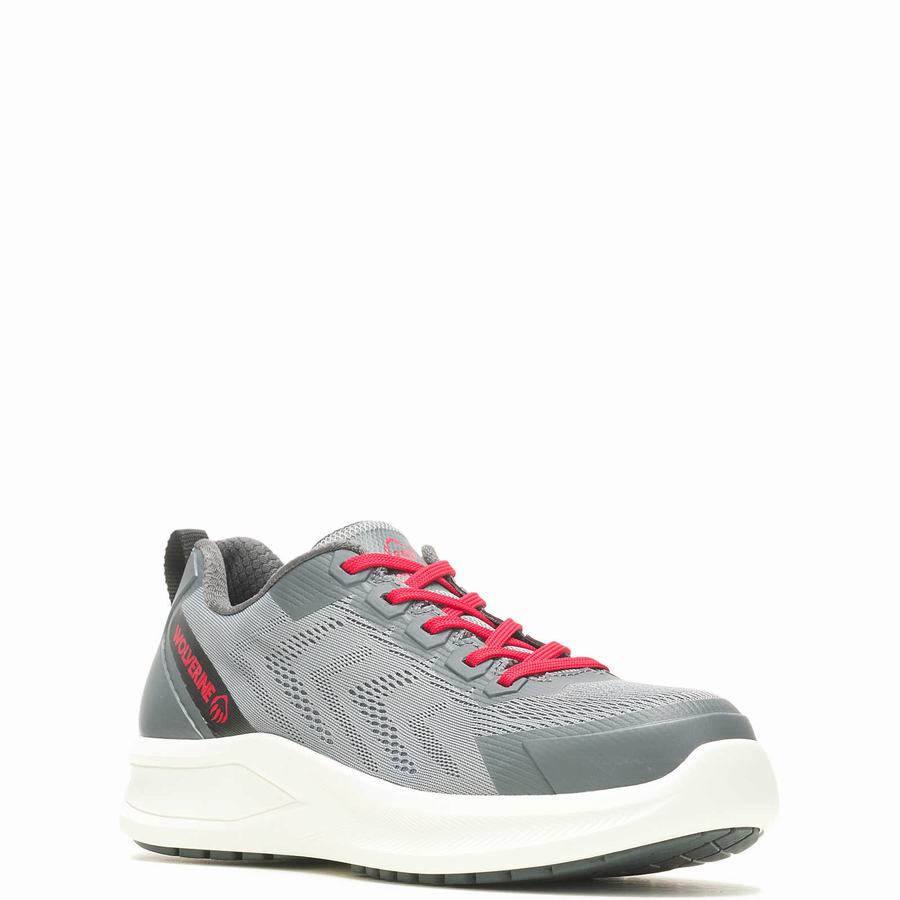 Grey Red Wolverine Bolt DuraShocks® Knit CarbonMax® Men Work Shoes | KTX2630WL