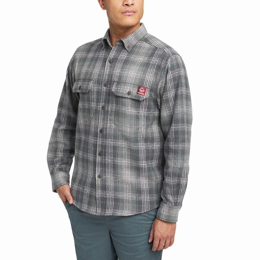 Grey Wolverine Glacier Heavyweight Long Sleeve Flannel Men Shirts | ETA8349VT