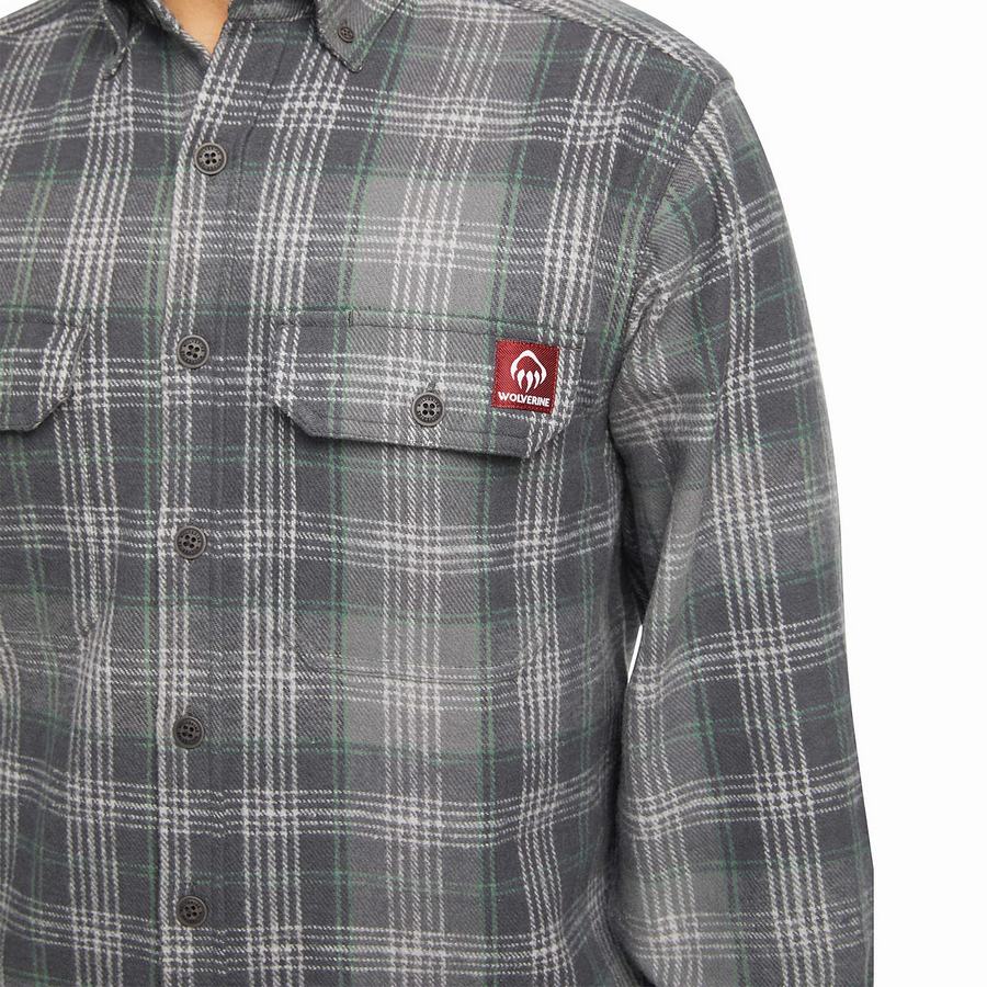 Grey Wolverine Glacier Heavyweight Long Sleeve Flannel Men Shirts | ETA8349VT