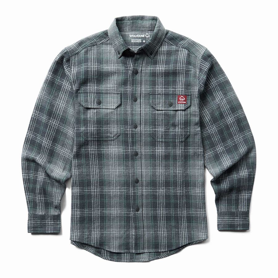 Grey Wolverine Glacier Heavyweight Long Sleeve Flannel Men Shirts | ETA8349VT