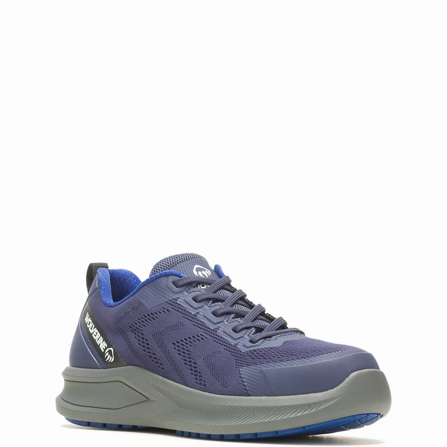 Navy Wolverine Bolt DuraShocks® Knit CarbonMax® Men Work Shoes | YTF8311LQ