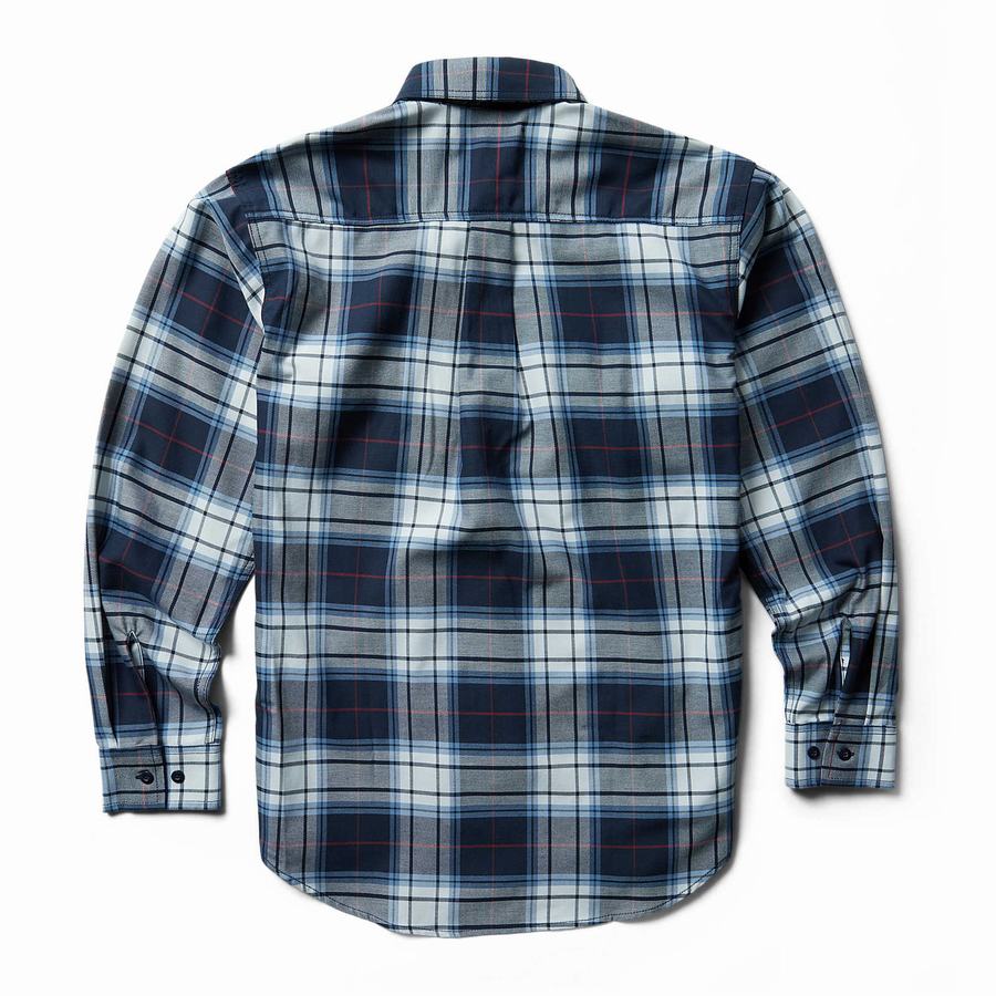 Navy Wolverine FR Plaid Long Sleeve Twill Men Shirts | RLL2132FG