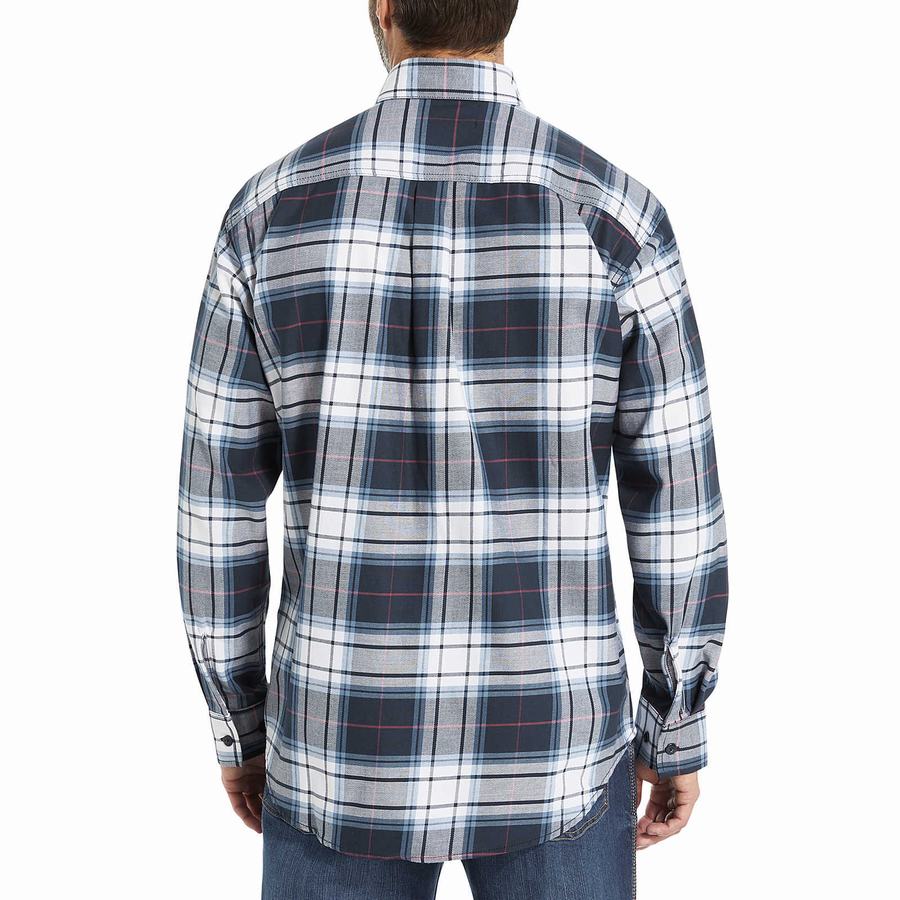 Navy Wolverine FR Plaid Long Sleeve Twill Men Shirts | RLL2132FG