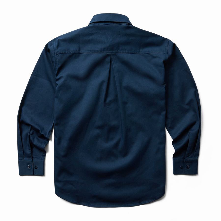 Navy Wolverine FR Twill Long Sleeve Men Shirts | DCE636QP