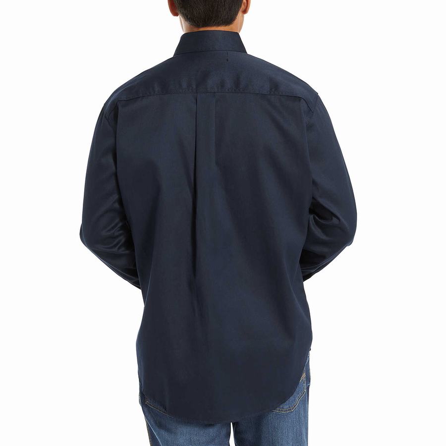 Navy Wolverine FR Twill Long Sleeve Men Shirts | DCE636QP