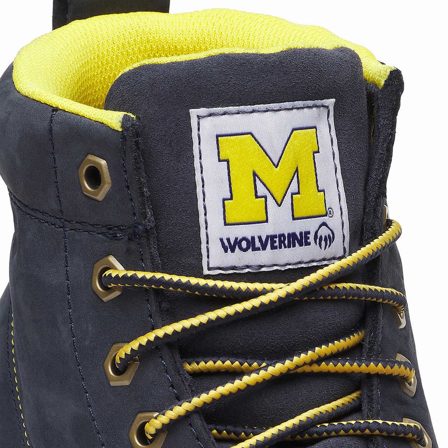 Navy Wolverine x Valiant University of Michigan Floorhand Moc Toe Men Work Boots | UHU2094LH