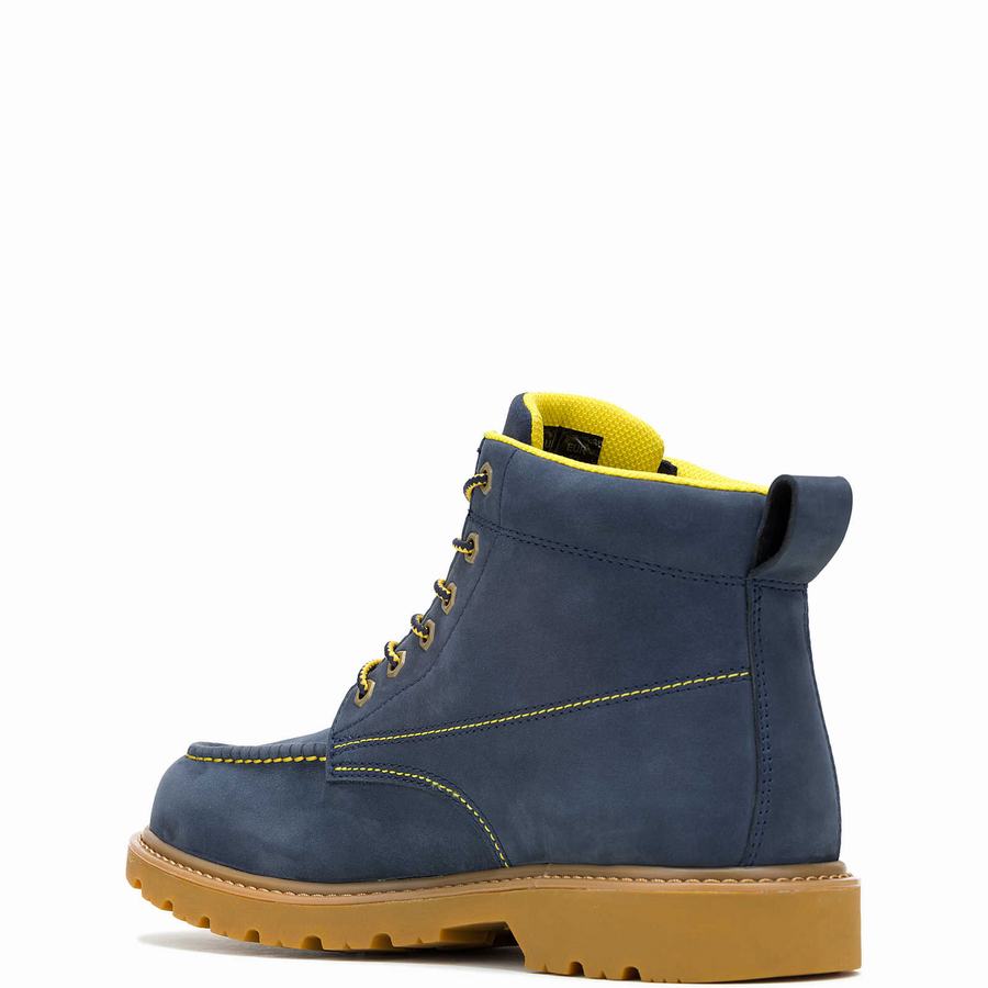 Navy Wolverine x Valiant University of Michigan Floorhand Moc Toe Men Work Boots | UHU2094LH