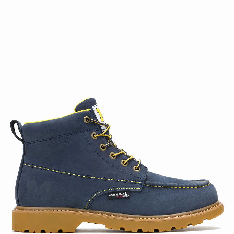 Navy Wolverine x Valiant University of Michigan Floorhand Moc Toe Men Work Boots | UHU2094LH