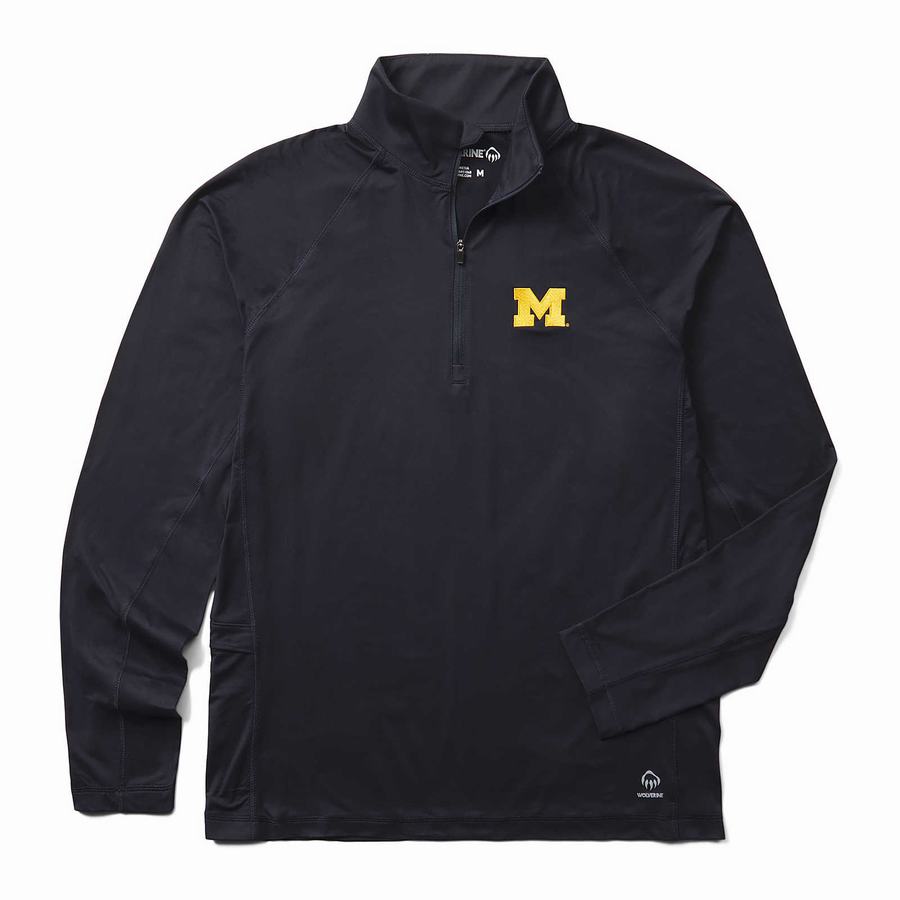 Navy Wolverine x Valiant University of Michigan Sun-Stop Eco Half Zip Men T Shirts | WTG7312VI