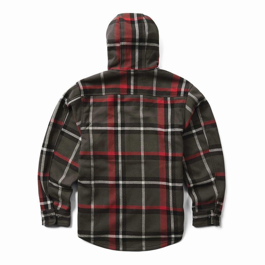 Red Wolverine Bucksaw Hooded Flannel Shirt Big & Tall Men Jackets | FJR5516JB