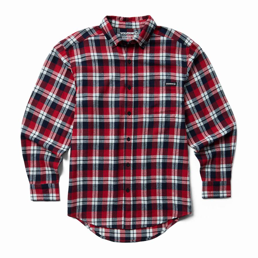 Red Wolverine Pike Flannel Men Shirts | WEX8089NT